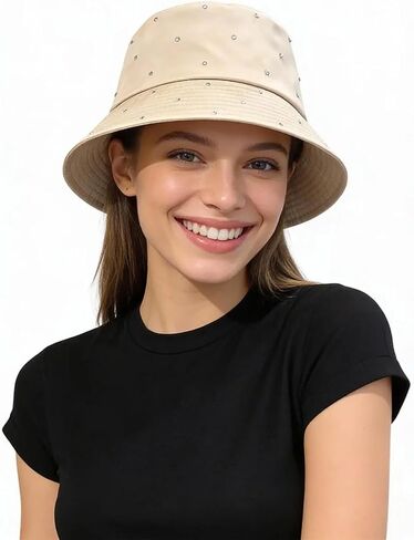 Women Bling Bucket Hat Silky Satin Shiny Rhinestone Bucket Sun Hat Packable Summer Outdoor Fishing Caps for Travel Beach in Kuwait
