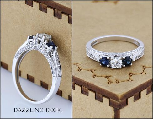 خاتم زفاف من مجموعة Dazzlingrock من الأحجار الكريمة أو الماس الأبيض والألماس الأبيض مكون من 3 أحجار للنساء من الذهب الخالص in Kuwait