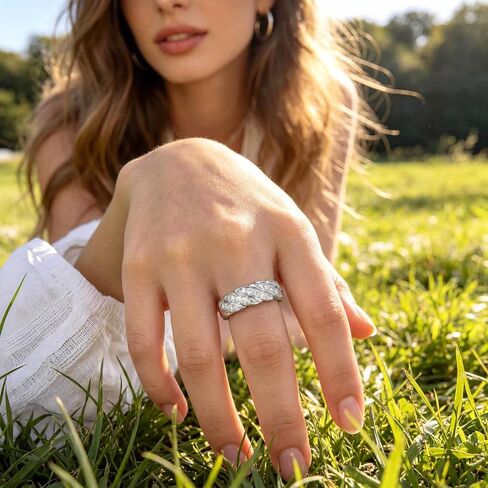 Moissanite Wedding Bands For Women Vintage Style Wide Band Ring 925 Sterling Silver Sz 5-10 in Saudi Arabia