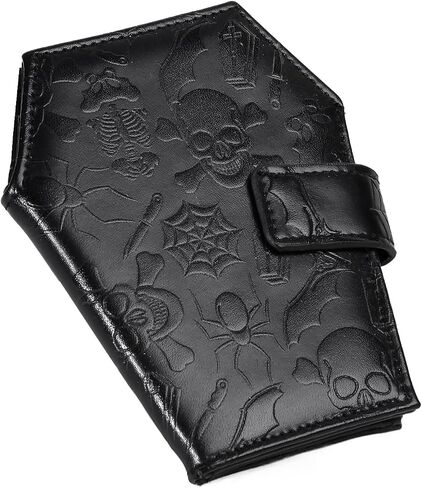 Gothic Wallet Leather with Embossed Skull Bats Spiders, Coffin Wallets for Women, Punk Horror Bifold Wallets, Goth Gifts for Halloween Accessories in Saudi Arabia