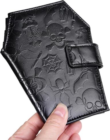 Gothic Wallet Leather with Embossed Skull Bats Spiders, Coffin Wallets for Women, Punk Horror Bifold Wallets, Goth Gifts for Halloween Accessories in Saudi Arabia