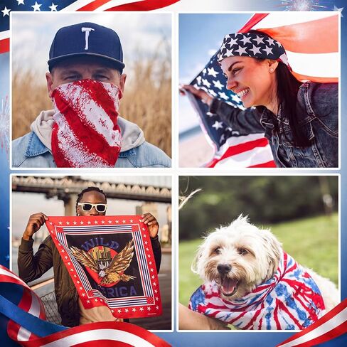 Cuffbow 12 Pack 4th of July American Flag Bandanas 100% Cotton 6 Style 21 x 21 Inch USA Patriotic Bandanas 250th Anniversary Red White Blue Head Wrap Scarf for Men Women Independence Accessories in Saudi Arabia