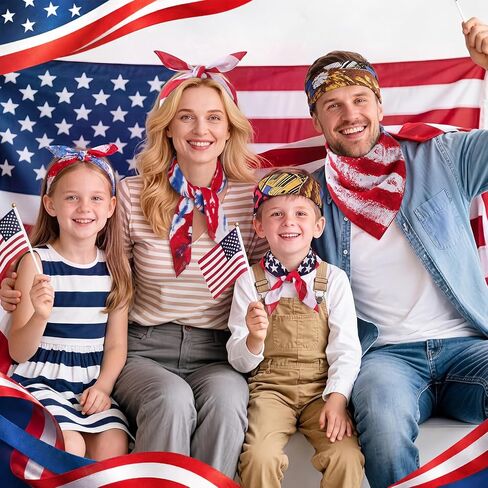 Cuffbow 12 Pack 4th of July American Flag Bandanas 100% Cotton 6 Style 21 x 21 Inch USA Patriotic Bandanas 250th Anniversary Red White Blue Head Wrap Scarf for Men Women Independence Accessories in Saudi Arabia