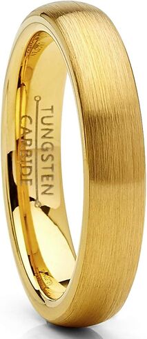 Metal Masters Co. Dome Tungsten Carbide Ring Goldtone Wedding Band 4mm Men Women Comfort Fit in Kuwait