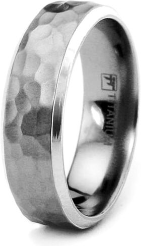 7.5 MM Titanium Hammered Multi-Faceted Design Polished Wedding Band Ring in Kuwait