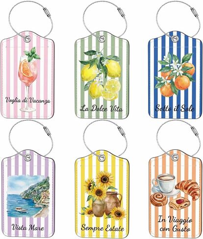 6 Pcs Luggage Tags for Suitcases, PU Leather Suitcase Tag for Travel, Travel Bag Tags with Stainless Steel Loop, Luggage ID Tag for Cruise, Carry On & Backpack (Tropical Vacation Style) in Saudi Arabia