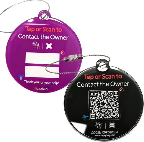 NFC Smart Luggage Tags with QR Code for Suitcases, 2-Pack Personalized Luggage Tags, Secure Baggage Identifier for Vacation & Air Travel in Saudi Arabia