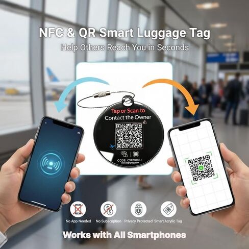 NFC Smart Luggage Tags with QR Code for Suitcases, 2-Pack Personalized Luggage Tags, Secure Baggage Identifier for Vacation & Air Travel in Saudi Arabia