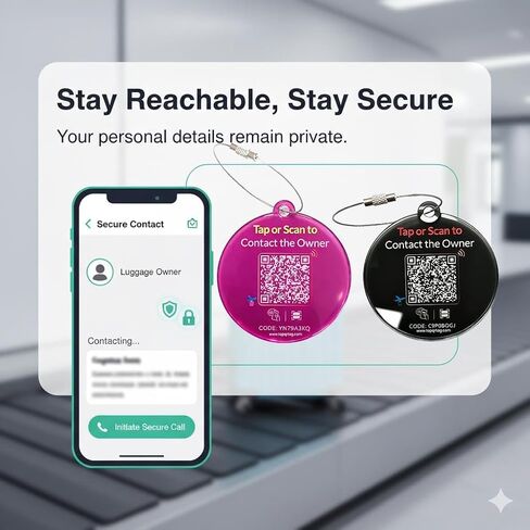 NFC Smart Luggage Tags with QR Code for Suitcases, 2-Pack Personalized Luggage Tags, Secure Baggage Identifier for Vacation & Air Travel in Saudi Arabia