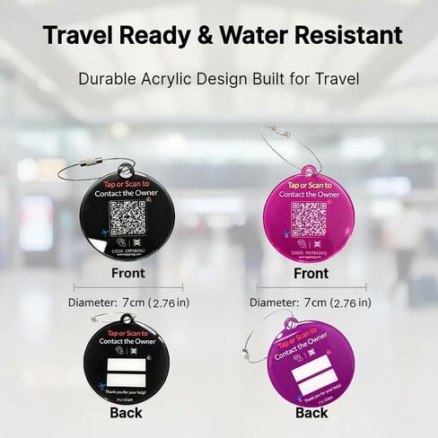 NFC Smart Luggage Tags with QR Code for Suitcases, 2-Pack Personalized Luggage Tags, Secure Baggage Identifier for Vacation & Air Travel in Saudi Arabia
