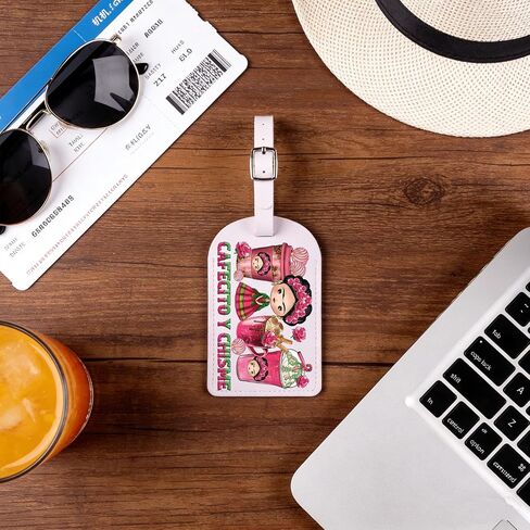 BLUPARK Funny Cafecito y Chisme Mexican Coffee Cups Luggage Tag Mexican Concha Pun Gift Mexican's Themed Travel Accessories Mexicans Women Gift (LT, Mexi Laggage Tags) in Kuwait