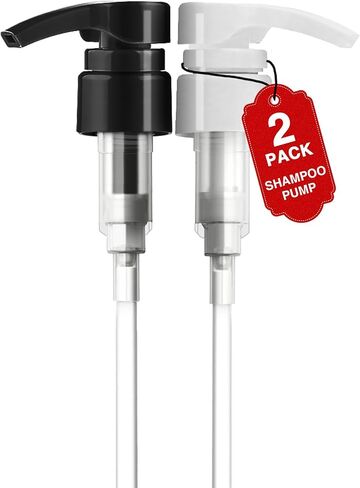 2pcs Shampoo Pump for Liter 33.8 oz Shampoo and Conditioner Bottle Pump Dispenser Fits Salon Bottles with 1.1 inch Opening, Black & White Replacement Pump Top for Soft Hair Product,Body Wash,Lotion in Saudi Arabia