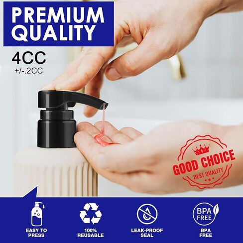 2pcs Shampoo Pump for Liter 33.8 oz Shampoo and Conditioner Bottle Pump Dispenser Fits Salon Bottles with 1.1 inch Opening, Black & White Replacement Pump Top for Soft Hair Product,Body Wash,Lotion in Saudi Arabia