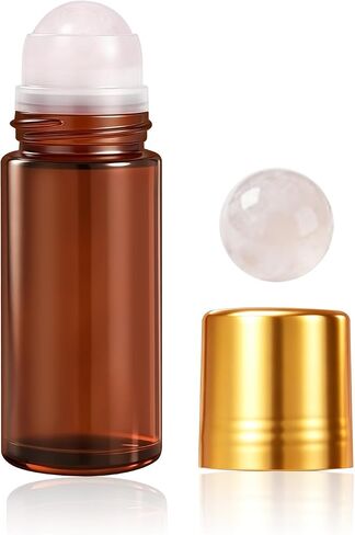 Rose Quartz Refillable Roller Ball Applicator for Essential Oils 50ml, Amber Glass Roll on Bottle, Leak-Proof Oil Roller Bottle, Ideal for Travel and Personal Care 2pcs in Saudi Arabia