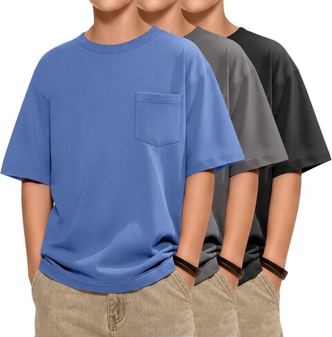3 Pack Boys T Shirts Kids Oversized Shirts Short Sleeve Crewneck Tees Loose Fit Casual Summer Basic Tops 5-14 Years in Kuwait