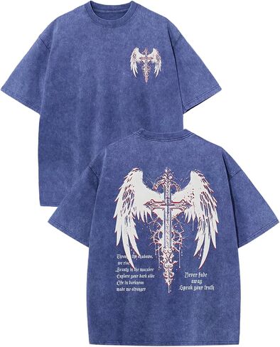 Boys Grunge Gothic Shirts Goth Cross Graphic T Shirt Kids Punk Vintage Oversized Acid Wash Streetwear Y2k Tees Tops in Saudi Arabia