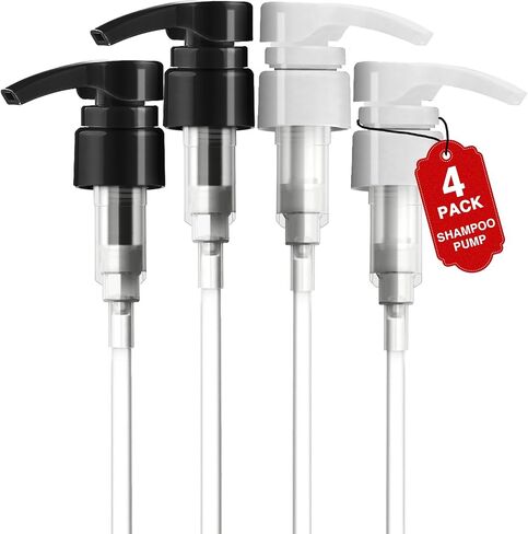 2pcs Shampoo Pump for Liter 33.8 oz Shampoo and Conditioner Bottle Pump Dispenser Fits Salon Bottles with 1.1 inch Opening, Black & White Replacement Pump Top for Soft Hair Product,Body Wash,Lotion in Saudi Arabia