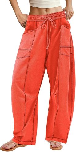 ReachMe Womens Barrel Sweatpants Baggy Wide Leg Lounge Pants Summer Travel Pants Beach Vacation Outfits in Saudi Arabia