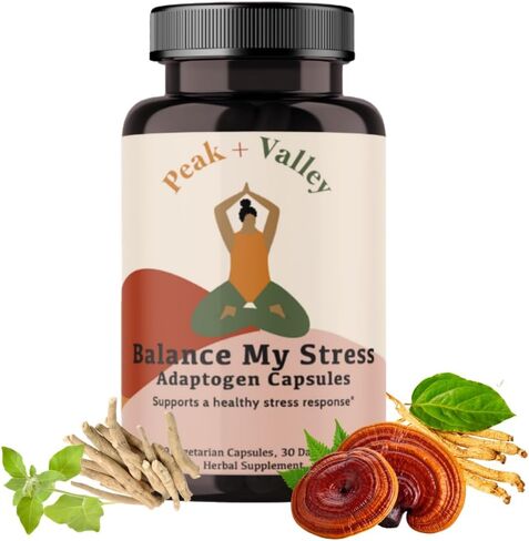 Peak + Valley Stress Relief Supplement for Mood Support Balance My Stress Capsules - Contains Adaptogens, Ashwagandha, Eleuthero Root, Reishi Mushroom Supplement - Natural Mood Stabilizer - 90 Ct in Saudi Arabia