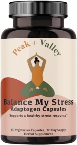 Peak + Valley Stress Relief Supplement for Mood Support Balance My Stress Capsules - Contains Adaptogens, Ashwagandha, Eleuthero Root, Reishi Mushroom Supplement - Natural Mood Stabilizer - 90 Ct in Saudi Arabia