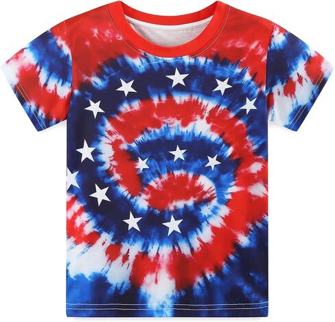 Boys Girls Tie Dye T-Shirt 4th of July Shirts American Flag Tees Kids Toddler Short Sleeve Tops for 4-10 Years in Saudi Arabia