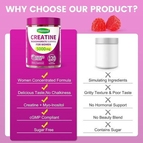 Creatine Gummies for Women - 5000mg Creatine Monohydrate for Lean Muscle Support, Strength & Energy, Sugar-Free Pre Workout Supplement, Easy Chewable Formula, 120 Gummies in Saudi Arabia