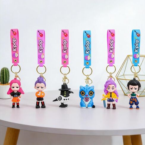 6pcs Demon Movie Hunters Cartoon Keychain, Cute Keychains Accessories Keyring Key Wristlet Car Charms Backpack Key Chain in Saudi Arabia