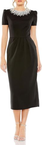Hand Embellished Rhinestone Neckline Column Dress in Saudi Arabia
