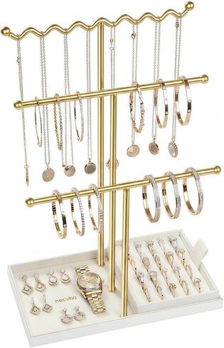Jewelry Stand Holder Organizer, 3 Tier Bracelet Holder Display with Detachable Velvet Tray, Elegant Jewlery Tower for Display Bracelet, Necklace, Earrings, Rings (Beige) in Kuwait