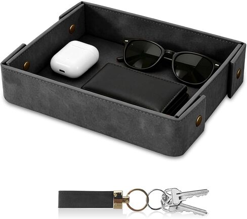 SITHON Valet Tray for Men, Premium PU Leather Catchall Tray Nightstand Organizer for Keys, Wallet, Watch, Phone, Great Christmas Birthday Graduation Father’s Day Gift for Him (Black) in Saudi Arabia