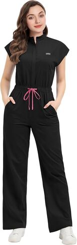 niaahinn Women’s Stretch Scrub Jumpsuit Zip Front, Drawstring Waist, Multi-Pocket Medical Uniform in Saudi Arabia