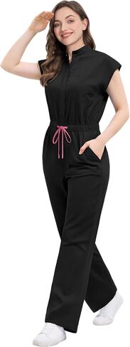 niaahinn Women’s Stretch Scrub Jumpsuit Zip Front, Drawstring Waist, Multi-Pocket Medical Uniform in Saudi Arabia