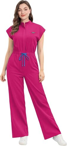 niaahinn Women’s Stretch Scrub Jumpsuit Zip Front, Drawstring Waist, Multi-Pocket Medical Uniform in Saudi Arabia