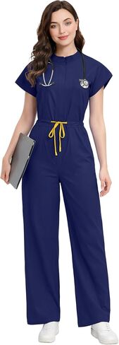 niaahinn Women’s Stretch Scrub Jumpsuit Zip Front, Drawstring Waist, Multi-Pocket Medical Uniform in Saudi Arabia