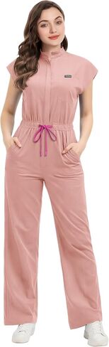 niaahinn Women’s Stretch Scrub Jumpsuit Zip Front, Drawstring Waist, Multi-Pocket Medical Uniform in Saudi Arabia