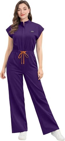 niaahinn Women’s Stretch Scrub Jumpsuit Zip Front, Drawstring Waist, Multi-Pocket Medical Uniform in Saudi Arabia