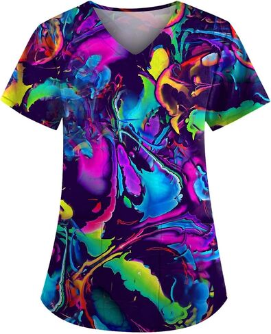 Womens Heart Print Animals Nurse Uniforms 2026 Scrub Tops for Women, Short Sleeve V Neck Scrub Shirt with Pocket S-5XL in Saudi Arabia