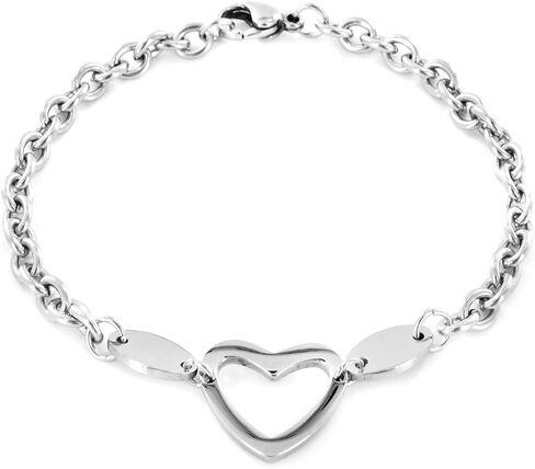 West Coast Jewelry Women's Stainless Steel Polished Heart Cut-out Charm Bracelet - 7.25" in Saudi Arabia