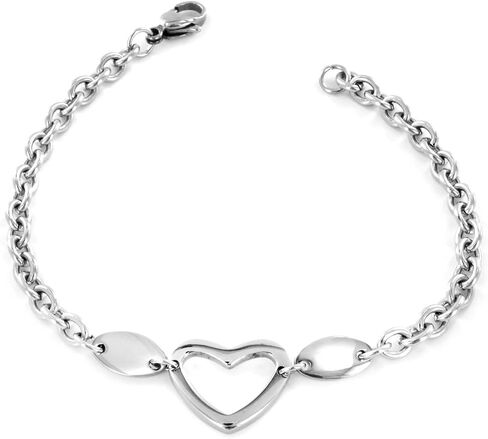 West Coast Jewelry Women's Stainless Steel Polished Heart Cut-out Charm Bracelet - 7.25" in Saudi Arabia