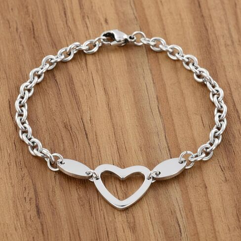 West Coast Jewelry Women's Stainless Steel Polished Heart Cut-out Charm Bracelet - 7.25" in Saudi Arabia