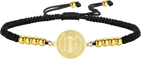 kkjoy Cross Saint Benedict Exorcism Medal Braided Rope Bracelet Handmade Lucky String Stainless Steel Religious Christian Protection Amulet for Men Women in Saudi Arabia