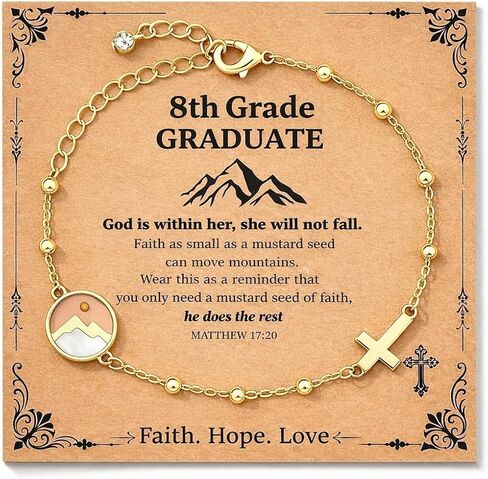 Mustard Seed Cross Bracelet for Women - 14K Gold Plated Move Mountains Mustard Seed Cross Bracelet Faith Belief Bracelets Jewelry Gifts for Mom Girlfriend Bestie‌ Wife Mothers Day Birthday 8th Grade Graduate Graduation Anniversary‌ in Saudi Arabia