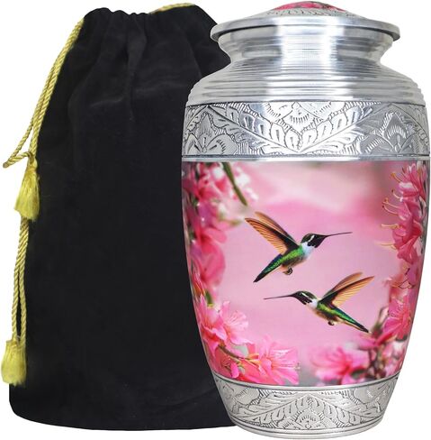 M MEILINXU Urn for Ashes for Women & Man, Cremation Urns for Human Ashes Adult Female & Male, Funeral Decorative, Engraving Urn, Purple Flower and Hummingbird - Large Full Size in Saudi Arabia