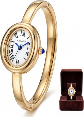 Gold Tone Bangle Watch for Ladies, Vintage Oval Dial Gold Watches for Women, Roman Numerals, Small Analog Quartz in Kuwait