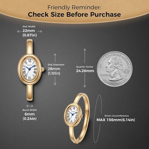 Gold Tone Bangle Watch for Ladies, Vintage Oval Dial Gold Watches for Women, Roman Numerals, Small Analog Quartz in Kuwait