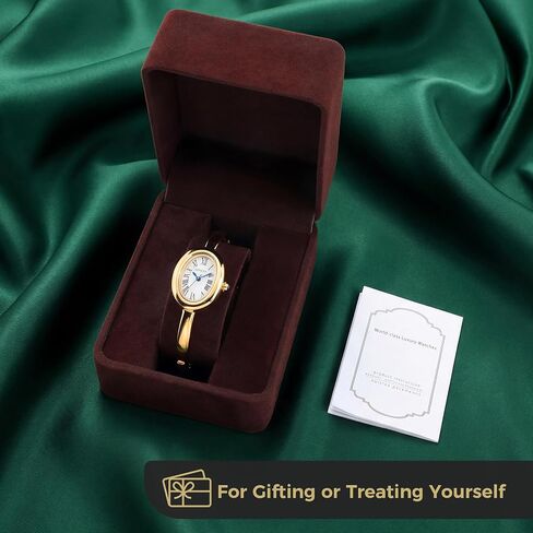 Gold Tone Bangle Watch for Ladies, Vintage Oval Dial Gold Watches for Women, Roman Numerals, Small Analog Quartz in Kuwait