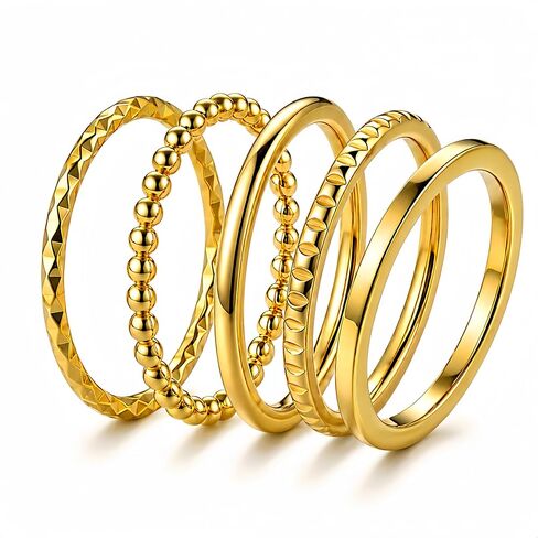 5PCS Stackable Rings for Women,14K Gold Plated Stainless Steel Non Tarnish Women's Ring,Minimalist Jewelry Gift Size 6-10 in Kuwait
