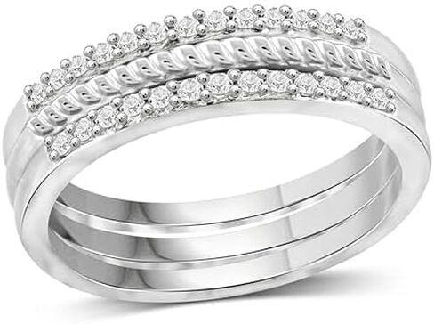 Women’s Stacking Rings Sets – 1/5 Carat White Created Diamond Stackable Rings in Sterling Silver – Elegant Silver Rings Trio – Layered Ring Stack Ring Set in Kuwait