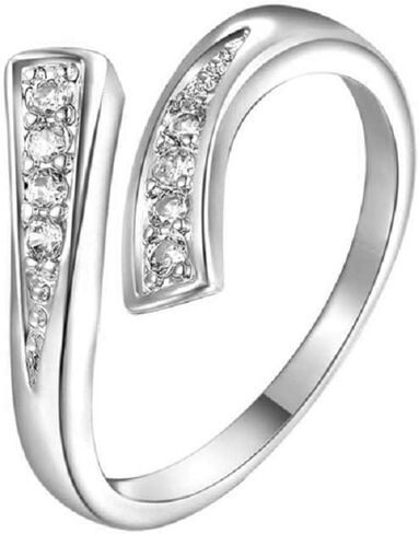 Fashion 925 Sterling Silver Cubic Zirconia Ring for Women, Opening Adjustable Design Simulated Diamond Stackable Ring Engagement Dainty Eternity Band Rings Gift for Couple in Kuwait