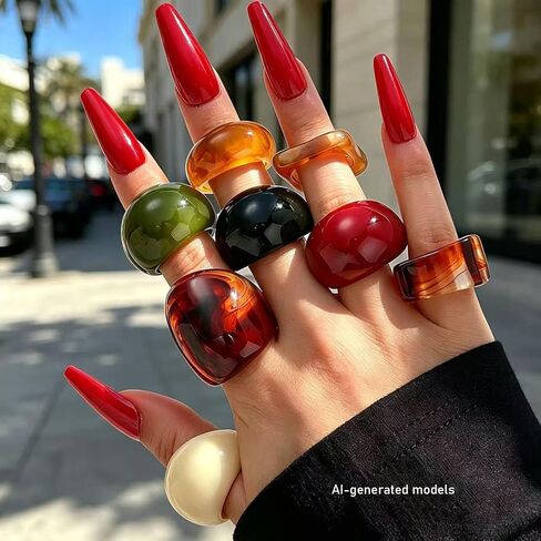Colorful Resin Chunky Ring Set for Women Geometric Square Dome Acrylic Statement Stackable Rings Trendy Y2K Thick Plastic Knuckle Rings Jewelry Accessories in Kuwait